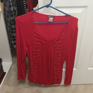 Long sleeved v-neck lace up shirt